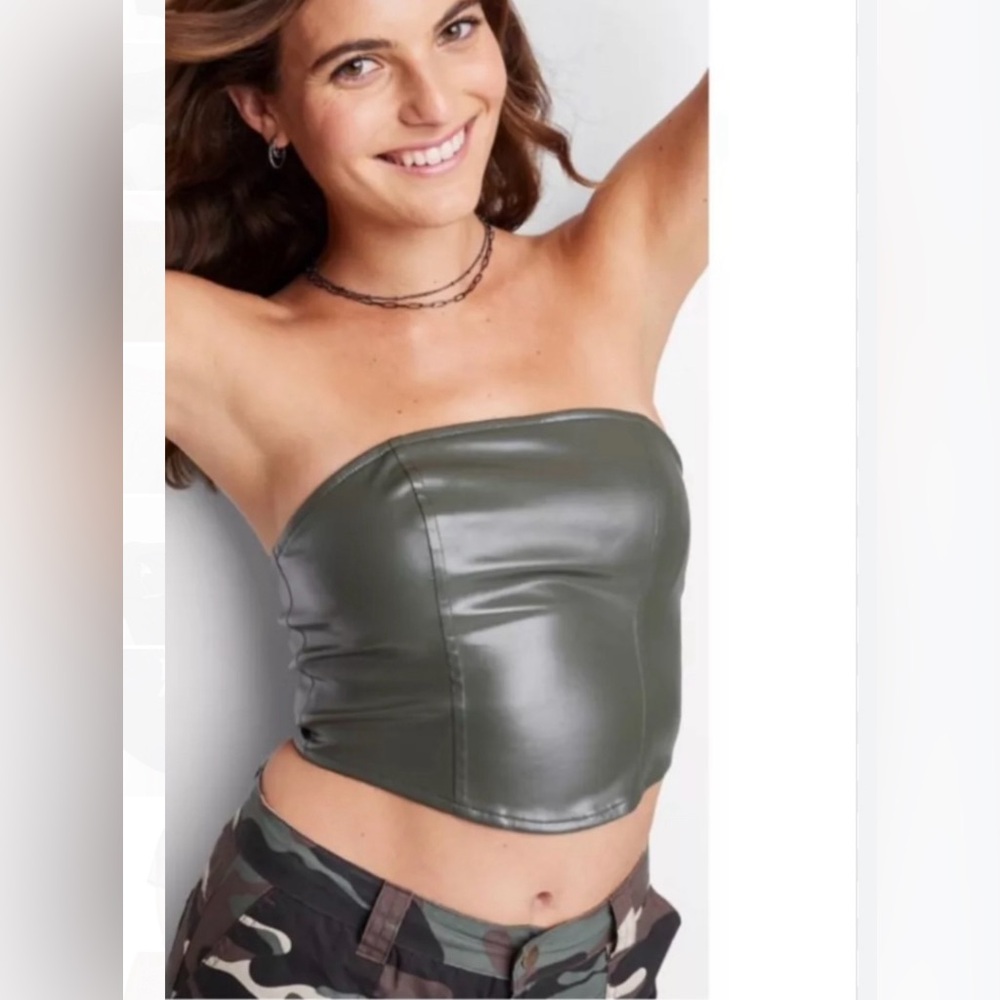 Wild Fable Olive Green Faux Leather Crop Top